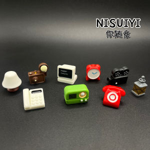 Miniature Desktop Decorations Dollhouse DIY Furniture Clock Radio Telephone Creamy Small Objects Micro Landscape Decor