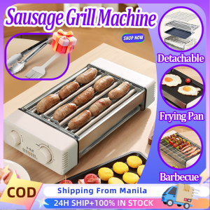 Electric Hot Dog Roller Grill Machine With Removable BBQ Grill And Griddle Plate Indoor BBQ Charcoal Grill Rack With Barbecue Tool 3 In 1 Sausage Grilling Machine For Kitchen Home Camping Party