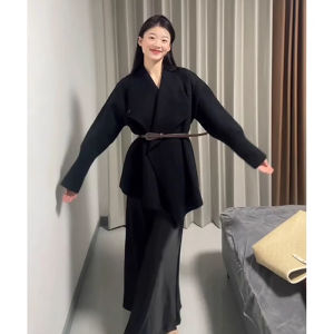 BINKAFENNY | Black Waist-Cinching Velvet Sweater And Halter Skirt Two-Piece Set Korean Style Autumn Winter Womens Fashion Ensemble