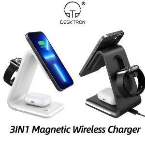 DESKTRON Wireless Charger 3-in-1 - 15W Qi Magnetic Fast Charging Dock with LED Night Light