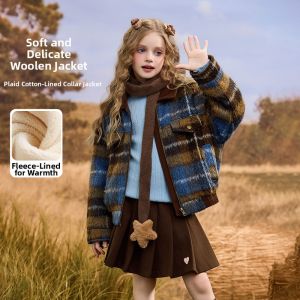 Ask Junior | Childrens Warm Color-blocked Plaid Wool Jacket