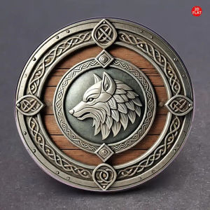 CIFbuy | Viking Wolf Shield Brooch - 2D Flat Nordic Warrior Spirit Guard Badge for Jackets Backpacks Hats