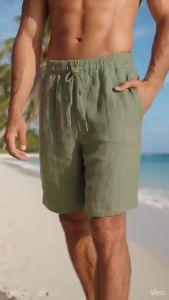 Quần Short Nam Mùa Hè Chất Liệu Cotton Linen Cạp Chun Co Giãn Thoáng Khí Dáng Rộng Thích Hợp Đi Biển Mặc Nhà Đi Nghỉ.