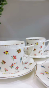 Cup Set Cangkir Keramik Premium Motif Bunga Import Free Box / Kode D21