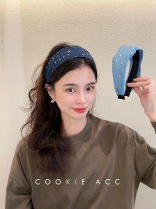 Cookie Blue Denim Hairband Wide Edge Comfortable Loose Feel Star Decoration Korean Style Fashion Accessory Headband