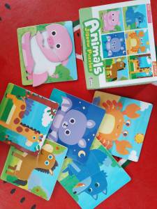 กล่องเขียว จิ๊กซอว์รูปสัตว์ Animals Jigsaw Puzzles 1 กล่อง 6 แผ่น พร้อมคําศัพท์ 3 ภาษา (ใช้ร่วมกับปากกาTalkingpenได้)