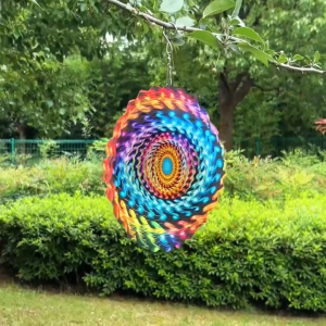 Chuông Gió 3D Kim Loại Xoay 360 Chuông Gió Phong Thủy Hình Vẽ Mạn-đà-la Mandala Tây Tạng