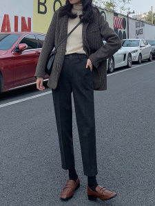 Woolen Pants Womens Fall and Winter K-style Suit Pants Loose Harem Pants Casual plus Size Harem Pants Cropped Straight Pants