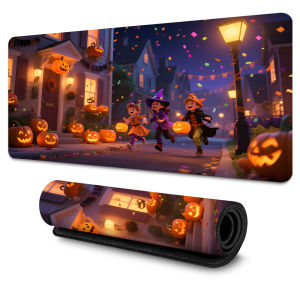 แผ่นรองเมาส์ธีมฮาโลวีน ลายฟักทองและผีสุดหลอน ฐานยางกันลื่น สำหรับเล่นเกม อุปกรณ์เสริมสำหรับโต๊ะทำงานที่บ้านและสำนักงาน ของขวัญเทศกาล