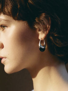 A Sense of Sculpture Aesthetic Scandinavian Design Normcore Fashion Niche Style Water Drop Oval U-Shaped Black Agate Transparent Crystal Earrings