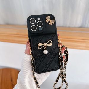 3D Bowknot Crossbody Card Holder Wallet Phone Case for IPhone 17 Air 18 16 Pro Max 15 14 Plus 13 12 11 XS XR X 7 8 Plus Cover