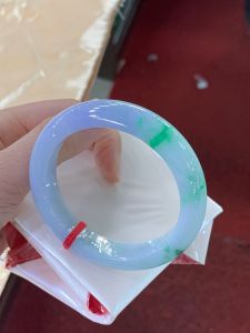 Jade bangle 54.2mm  lavender with green  jadeite bangle grade A type