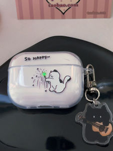 Cute Cat Playing with Fireworks Transparent Silicone Protective Case for Apple AirPods pro 3 Generation Wireless Bluetooth Shell