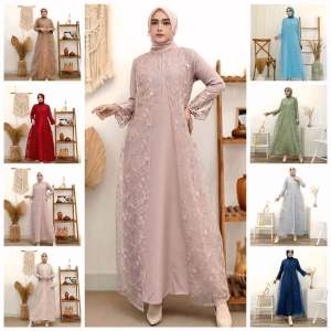 Gamis Dress Brukat Bordir Matt Ceruty Mix Crinkle Bordir Import / Gamis Brukat Wanita Terlaris
