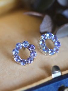 Natural Tanzanite Donut Earrings for Women S925 Sterling Silver Embedded Colorful Gem Purple Quartz Luxury French Style Jewelry