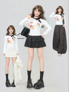KEIKO | Slim Fit Short Style Long Sleeve T-Shirt Pony Print