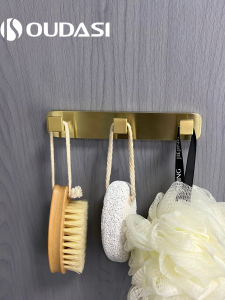 Gold Frosted Full Copper Bathroom Three Hook Towel Hooks Wall Mounted Clothes Hook for Bathroom Shoe Cabinet High End