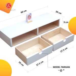 Meja Rias Gantung Minimalis Rak Kosmetik Tempel Dinding Dengan 2 Kotak Laci Penyimpanan 60x20cm