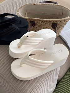 Thin Mesh Red Height Increasing Heel Platform Shoes Thick Sole Flip Flops Womens Summer Easiest for Match Non-Slip Flip-Flop Sandals Beach Shoes