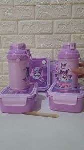 1 SET TEMPAT MAKAN LUNCH BOX DAN BOTOL MINUM /KOTAK MAKAN 3 MOTIF KUROMI  CINNAMONROLL MY MELODY