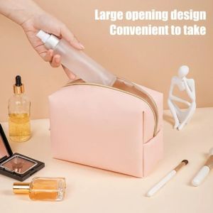 EverToner Women Cosmetic Bag Waterproof PU Leather Solid Color Makeup Pouch Travel Portable Wash Toiletry Storage Bag Organizer Purse