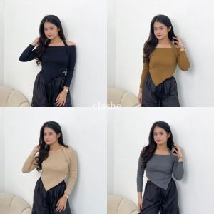 Mika Top Rib Baju Wanita Atasan Lengan Panjang Korean Style Kekinian Terbaru Ootd by Clashe