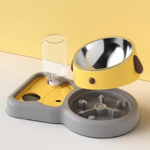 hipidog | Double Anti-slip Slow Feeder Pet Bowl with Automatic Watering and Neck Protection