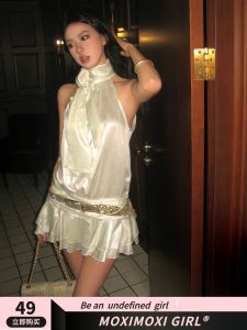 ชุดเดรสยาวแขนกุดสีทอง MOXI ฤดูใบไม้ผลิและฤดูร้อน เดรสยาวคลุมเข่าผ้าชีฟองสำหรับใส่ไปงานวันเกิดในชีวิตประจำวัน