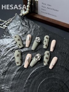 Hesasa Luxury Matte Hand-Painted White Nail Art Leopard Print Sienna Long Wearing False Nails Gentle Color Series Chinese Origin