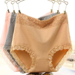 High Waist Comfortable Cotton Lace Womens Underwear Skin-friendly Seamless Pure Color Breathable Inner Pants Pack of 3