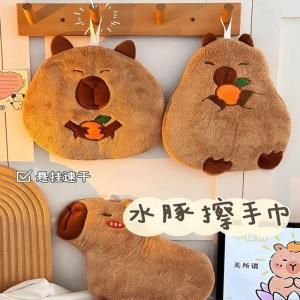 Soft Thick Hand Towel Capybara Cute Hanging Design Bathroom Kitchen Household Absorbent Wipe for Childrens Hand Washing Area