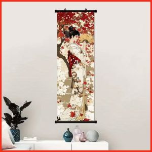 VIKAMA Vintage Ukiyo-e Vẻ Đẹp Lá Đỏ Kimono Cô Gái Thảm Treo Tường Trang Trí Nhà Cho Phòng Ngủ Phòng Khách Có Thể Giặt Bằng Máy