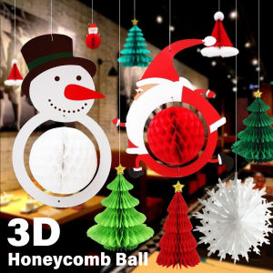Christmas Paper Lantern 3D Xmas Tree Santa Claus Snowman Honeycomb Ball Hanging Pendant Home Party Holiday Christmas Decoration