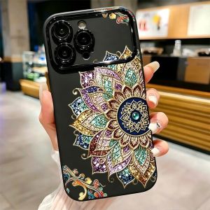 Bohemian Mandala Glitter Lotus Pattern Phone Case For iPhone 17 16 15 14 13 12 11 Pro Max Plus Soft Shockproof TPU Cover