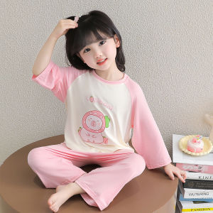 Spring Autumn Baby Girls Sleepwear Leopard Print Modal Home Clothes Childrens Air Conditioning Suit Casual Style Cotton Blend