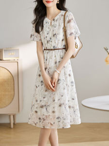 DAIXIANGFEIZI | Floral Chiffon Summer Elegant Short Sleeve Midi Dress for Petite Women and Moms