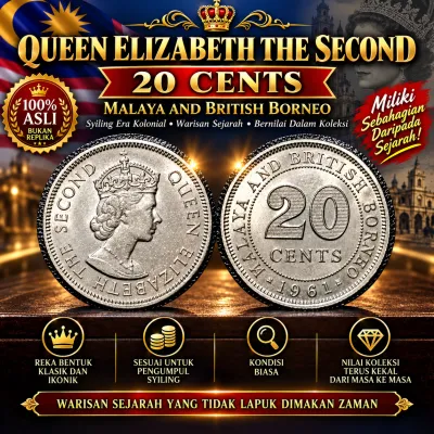 JL Antiques Malaysia Banknote Coin 20 Cents Queen Elizabeth II Malaya and British Borneo 1954 until 1961