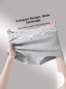 Miiow | Antibacterial Pure Cotton Lace Underwear Womens Mid-Waist Briefs Triangle Shorts Youth Style Simple Design MiiOW Cat Person