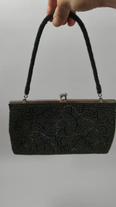 [ Woosilver ] Túi Cườm Vintage Ánh Xanh Họa Tiết Hoa Art Deco– Secondhand – TX408