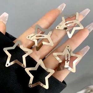 12Pcs Y2K Metal Five Pointed Star Side Banger Hair Clip Korea Fashion Star Hair Pin Silver Star BB Clip Headwear Women Girl Metal Snap Clip Headdress