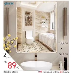 (GLOREX🇲🇾) (in Sets) (2pcs) High Quality Frameless Bathroom Cheap Mirror with Safety Film 70cm Mirror Toilet Mirror Vanity Mirror Bilik Mandi Mirror Murah Cermin Anti-Explosion Fast Delivery