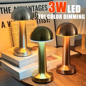LED Retro Metal Dumbbell Table Lamp Creative Ornaments Night Light Bedside Atmosphere Light Touch Sensor Rechargeable Dining Night for Home Decoration