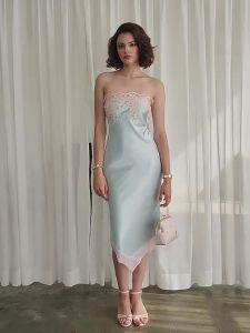 French Luxury Lace Satin Slimming Elegant Dress
