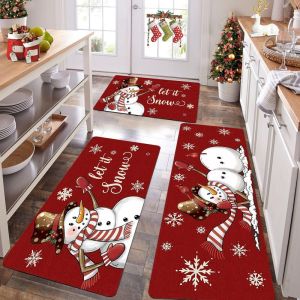 Christmas Kitchen Mat Cartoon Snowman Non Slip Washable Hallway Rug Indoor Outdoor Entryway Doormat Home Decor Festive Mat