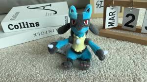 AOGER | Lucario Plush Toy Soft Fluffy Blue Black Stuffed Figure Steel Fighting Type For Desk Shelf Bedroom Aesthetic Display Decor