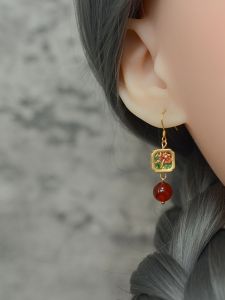 Natural Crystal Red Agate Copper Glaze Flower S925 Sterling Silver Earrings Womens New Chinese Style Antique Earrings National Style Gift