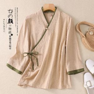 Revised Tang Suit Womens Hanfu Tea Person Uniform Set Zen Style Cotton Linen Spring Summer Womens Fashion Buddhist Style