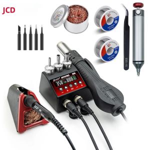Trạm Hàn 2 Trong 1 JCD 750W Màn Hình LCD Kỹ Thuật Số 220V/110V Dụng Cụ Sửa Chữa Điện Thoại Hàn Lại Hàn BGA SMD IC Súng Nhiệt Cầm Tay