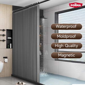 PORMA Shower Curtain Bathroom 120cm/180cm Foldable Curtain Makapal Waterproof Mildew Proof Bath Curtain