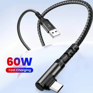 Cáp Sạc Nhanh USB C 60W 90 Độ ° Cáp Sạc Và Truyền Dữ Liệu Type C Dạng Khuỷu Tay Cho iPhone 15/16/17 Samsung Huawei Xiaomi Honor - Chất Liệu Bện